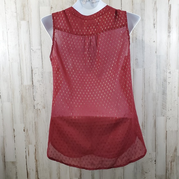 5/$25 Merona Womens Top S Red Gold Sleeveless Semi Sheer Tie Neck Career U1 - Picture 5 of 6